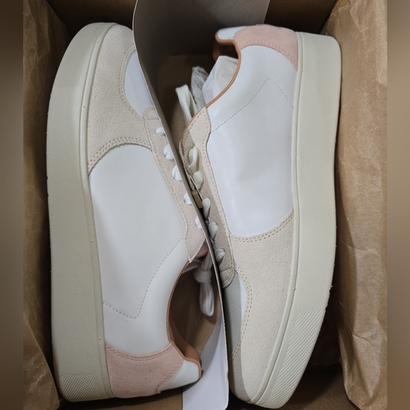 NIB Fitflop Rally Leather Suede Panel Sneakers 10 Urban White Pink Salt - Picture 10 of 10